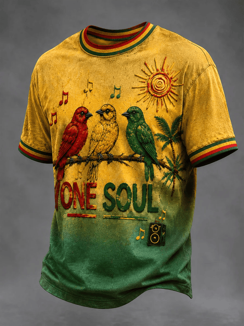 Men's Retro Reggae Atr Printed Casual T-Shirt