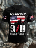 Men's 9/11 Memorial Patriotic Flag Print T-Shirt