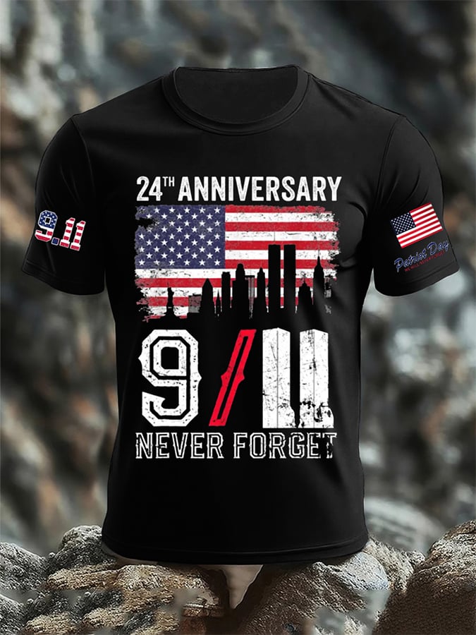 Men's 9/11 Memorial Patriotic Flag Print T-Shirt