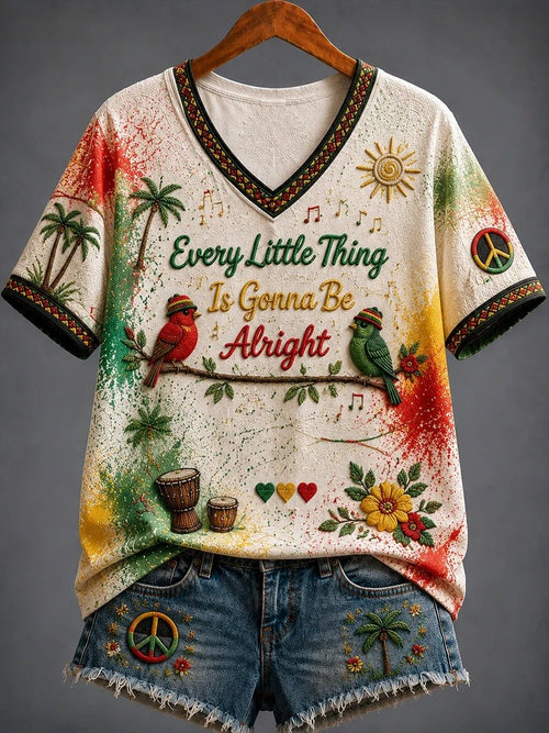 Women's Every Little Thing Is Gonna Be Alright Print Casual T-shirt