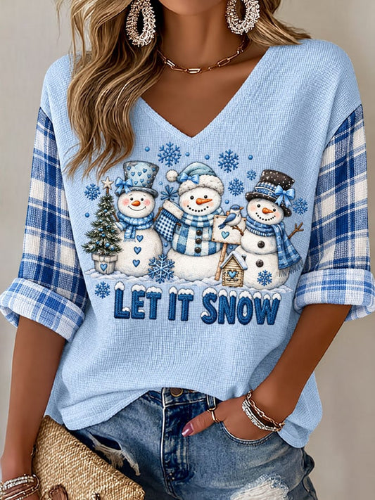 Women's LET IT SNOW Printed Waffle Top