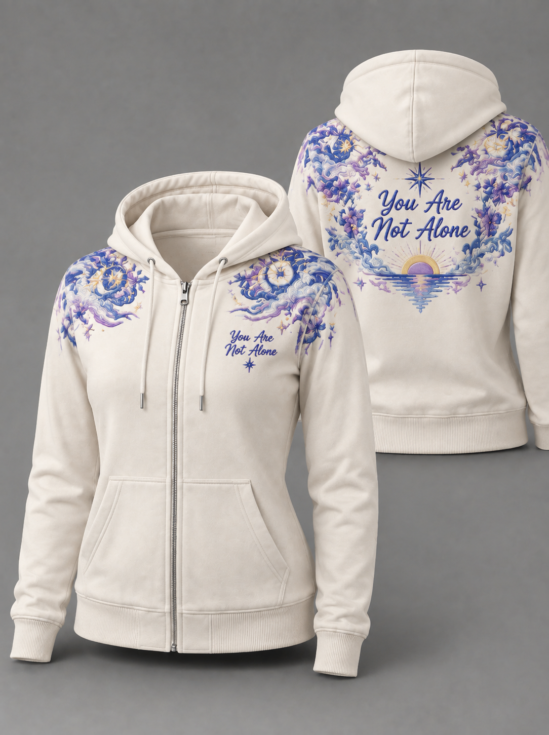 Women's Soft 100% Cotton Embroidery And Hot Transfer Zip-Up Hoodie