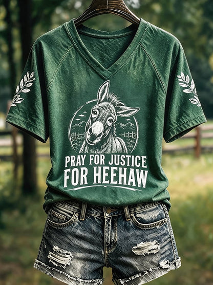 Women's Justice For HeeHaw Donkey Print Casual T-shirt