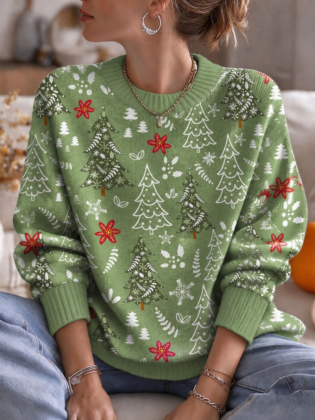 Women's Christmas Print Casual Knit Top