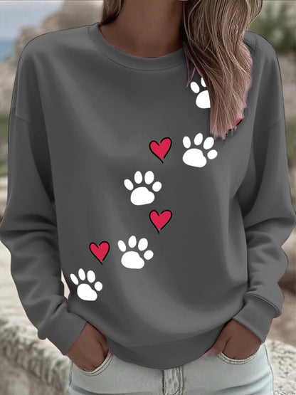 Women'S Retro Animal Paw Print Casual Sweatshirt