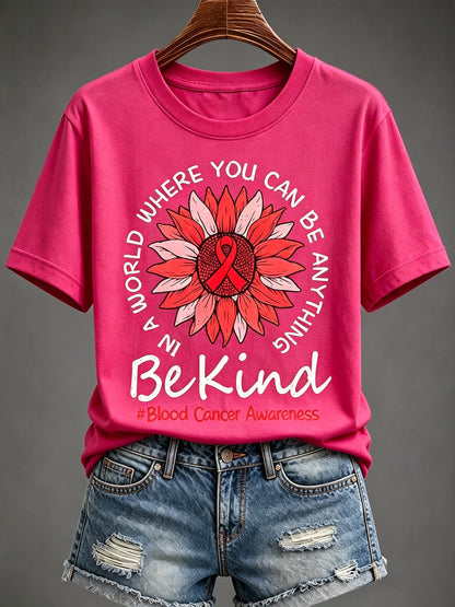 Women'S Blood Cancer Red Ribbon Health Awareness Round Neck T-Shirt