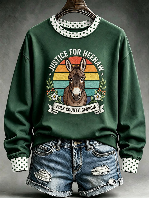 The women's style is the HeeHaw Donkey Justice Printed Sweatshirt.