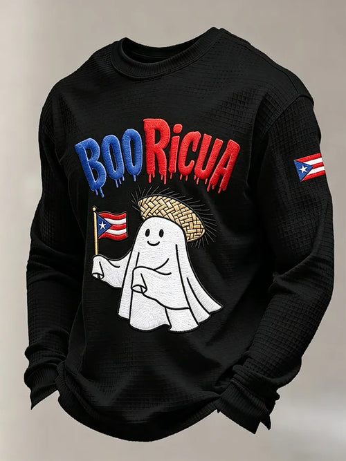🎃Men's Boricua Halloween Waffle-Knit Long-Sleeve Top