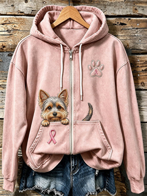 Women's Pink Ribbon Cute Dog Pumpkin Face Print Casual Sweatshirt