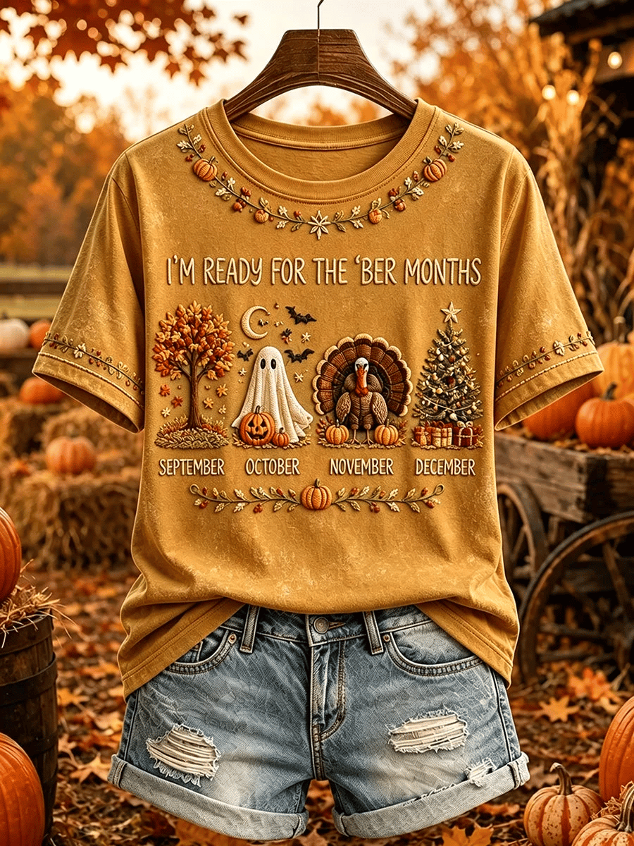 Women's Vintage I'm Ready For The Ber Months Print Casual T-shirt