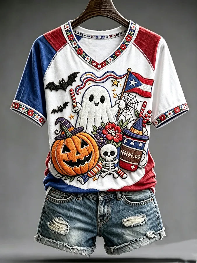 🎃Women's Casual Boricua Halloween Printed Short-Sleeve T-Shirt