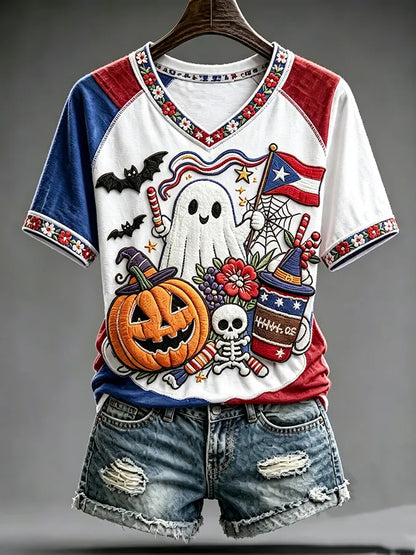 🎃Women's Casual Boricua Halloween Printed Short-Sleeve T-Shirt