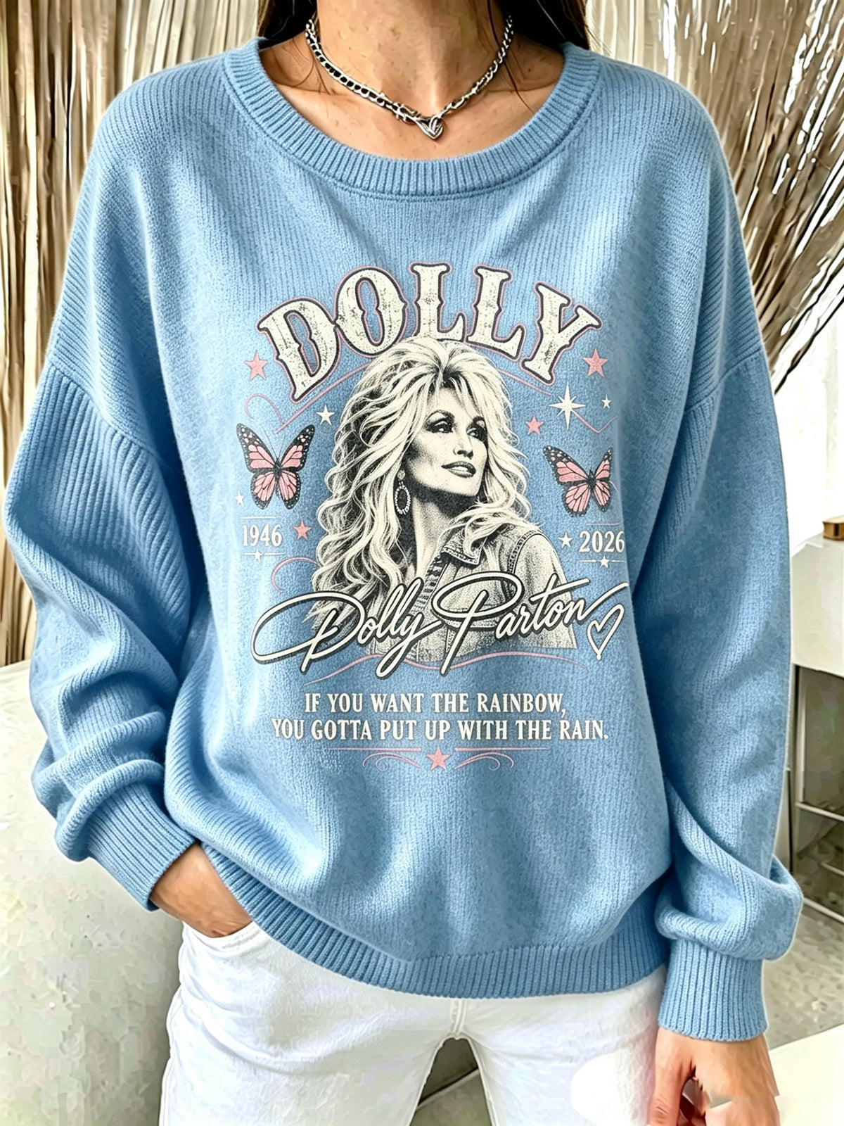 Women's Casual Printed Crew Neck Knit Top