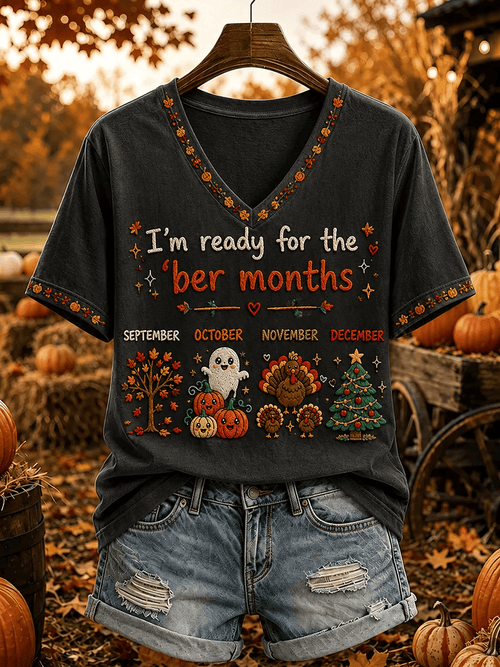 Women's Vintage I'm Ready For The Ber Months Printed T-shirt