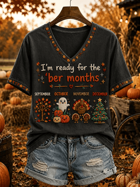 Women's Vintage I'm Ready For The Ber Months Printed T-shirt