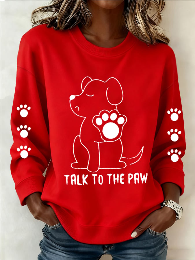 Women's Talking With Paws Funny Puppy Print Sweatshirt