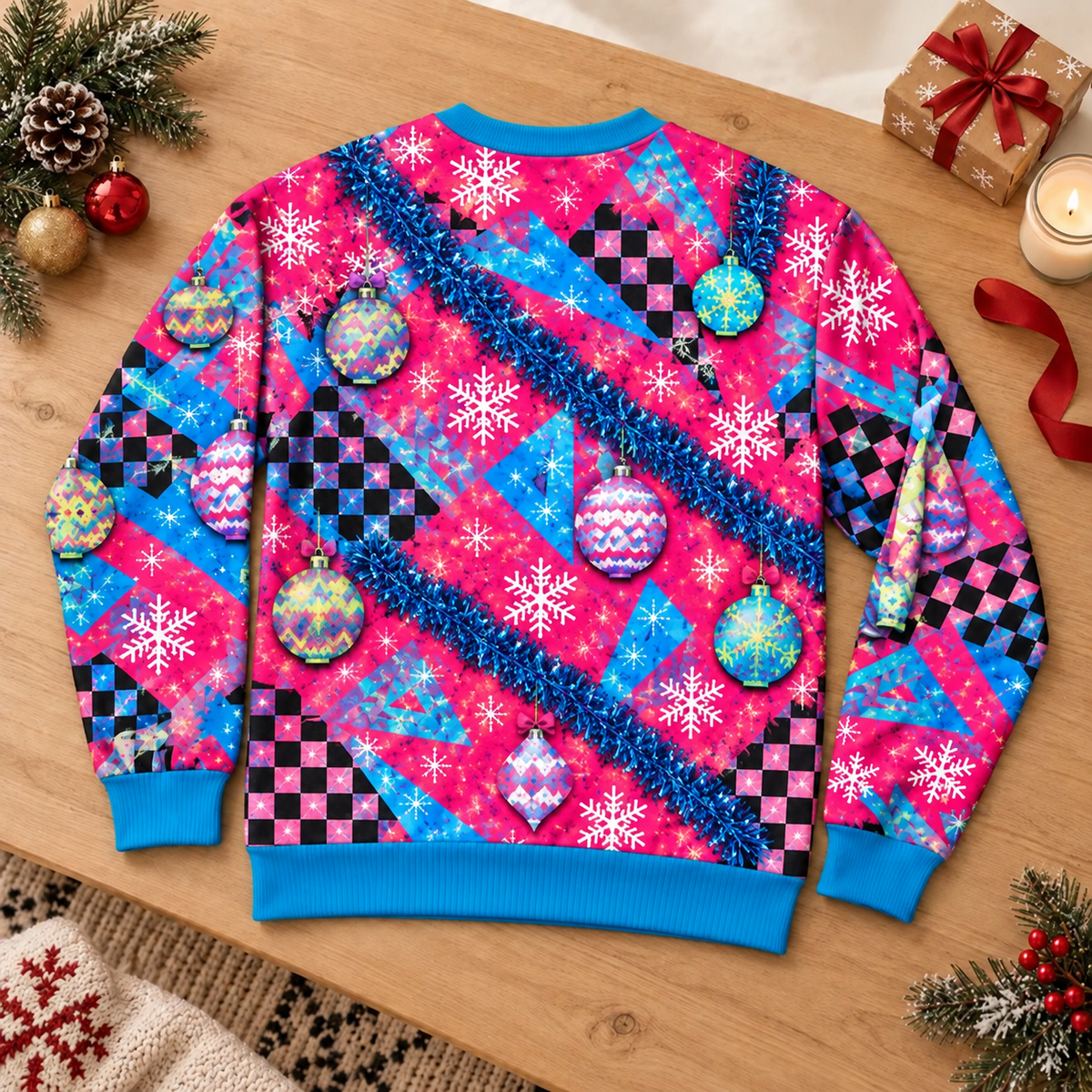 Custom Skin Tone 80s Christmas Sweater – Retro Party Print Sweatshirt