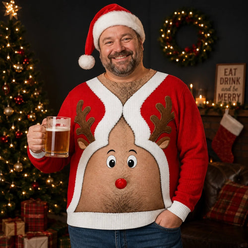 Custom Skin Tone Official Christmas Belly Ugly Sweater – Funny Body Illusion Holiday Sweatshirt