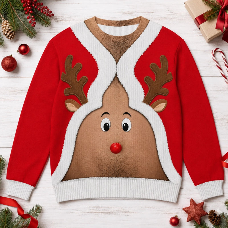 Custom Skin Tone Official Christmas Belly Ugly Sweater – Funny Body Illusion Holiday Sweatshirt