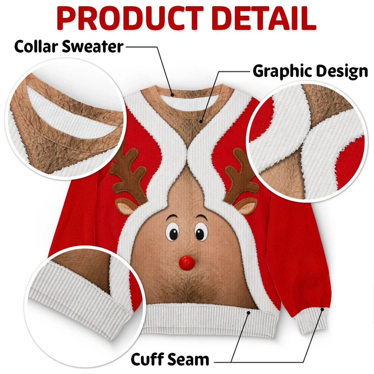 Custom Skin Tone Official Christmas Belly Ugly Sweater – Funny Body Illusion Holiday Sweatshirt