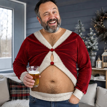 Custom Skin Tone Santa Beer Belly Ugly Christmas Sweater – Too Much Holiday Cheer Funny Sweatshirt