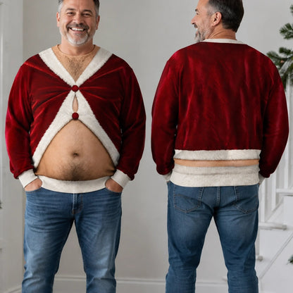 Custom Skin Tone Santa Beer Belly Ugly Christmas Sweater – Too Much Holiday Cheer Funny Sweatshirt
