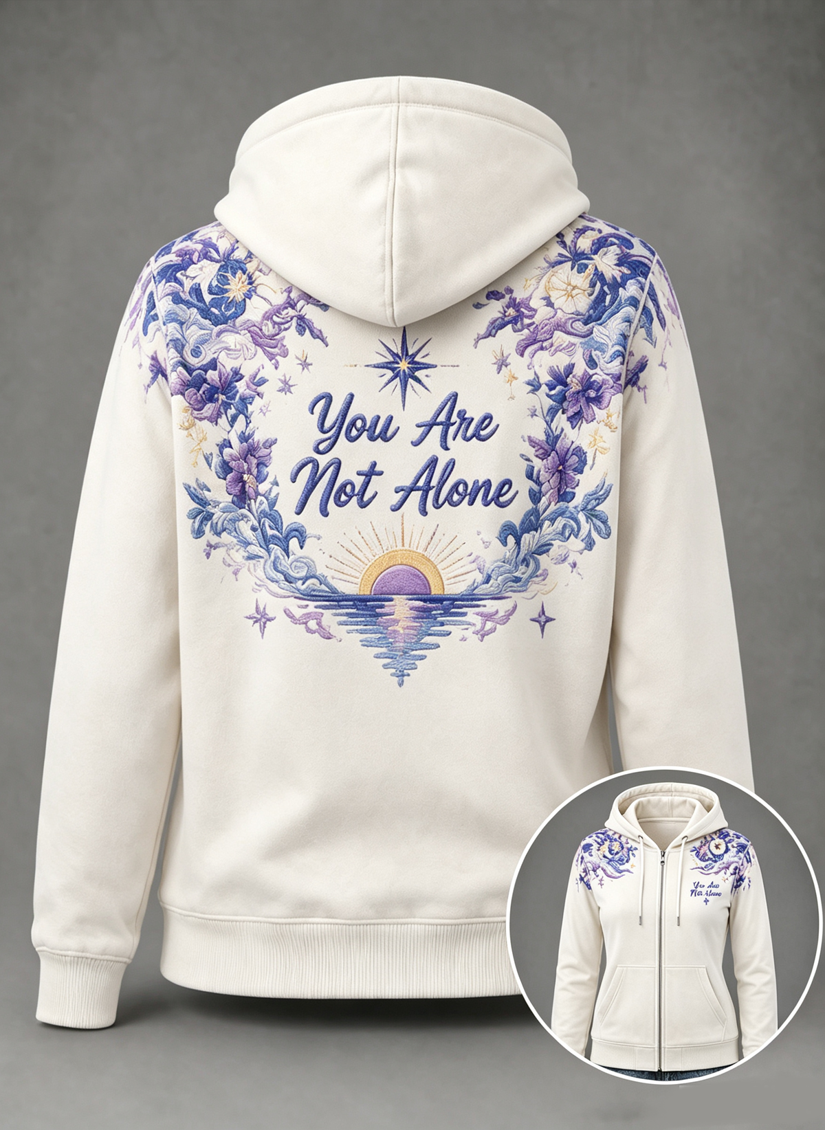 Women's Soft 100% Cotton Embroidery And Hot Transfer Zip-Up Hoodie