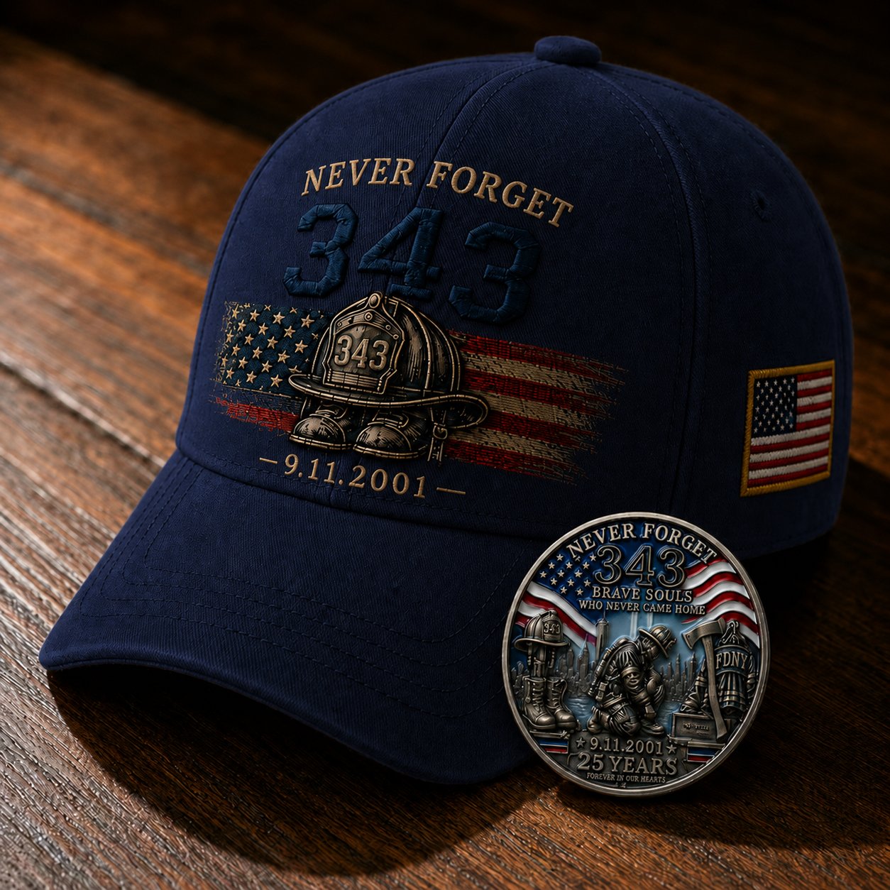 🧢Never Forget 343 Memorial Cap 🎁 Buy the Cap Get the Matching Tribute Coin FREE