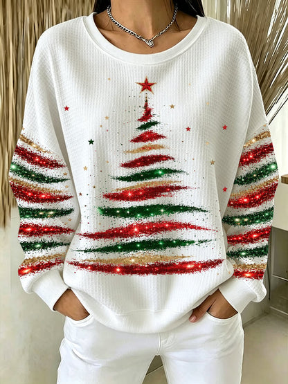 Women's Casual Printed Waffle Long-Sleeve Top