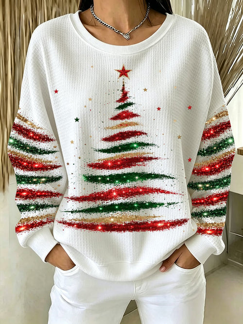 Women's Casual Printed Waffle Long-Sleeve Top