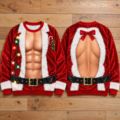 Funny Santa Muscle Illusion Christmas Shirt – Naughty Holiday Party Tee