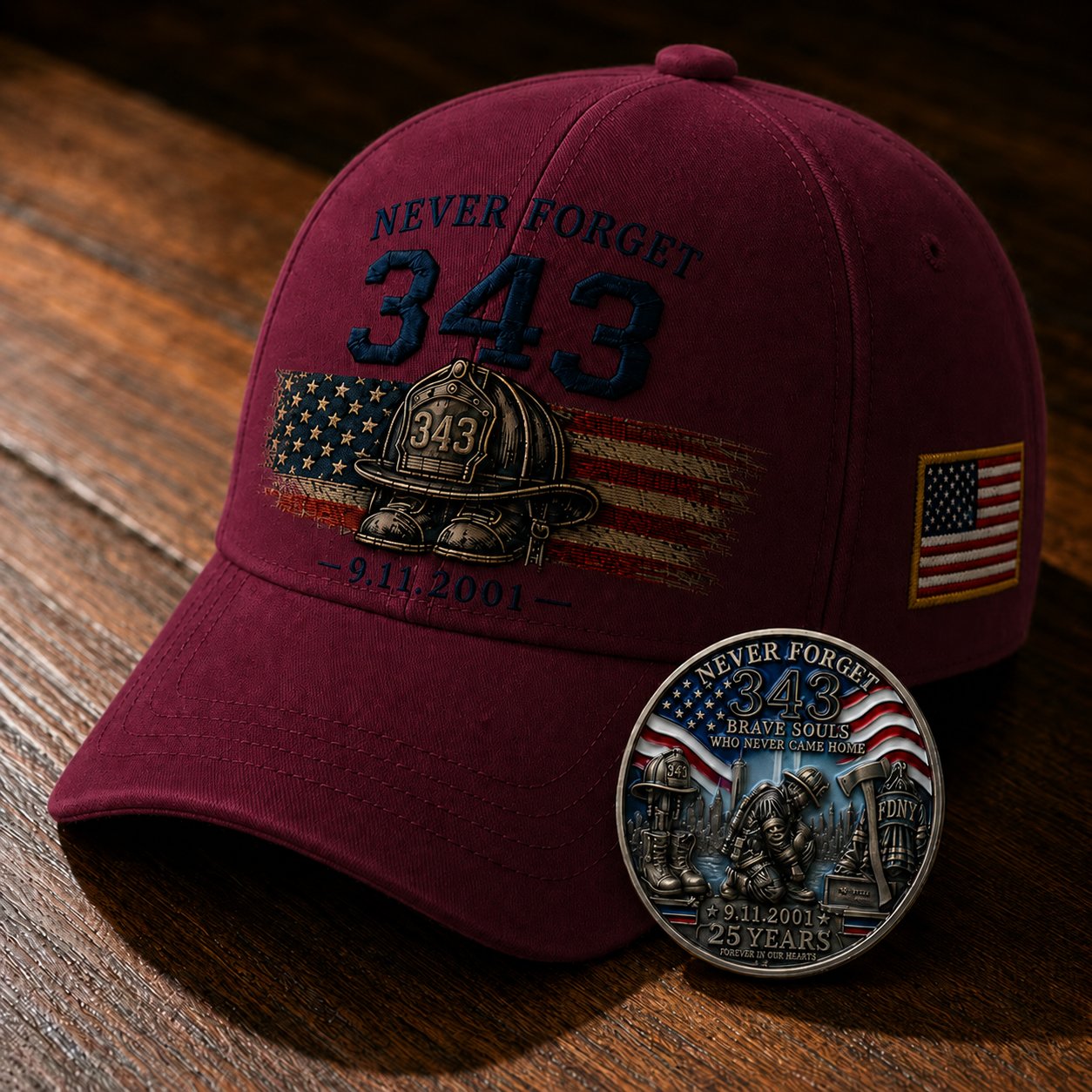 🧢Never Forget 343 Memorial Cap 🎁 Buy the Cap Get the Matching Tribute Coin FREE