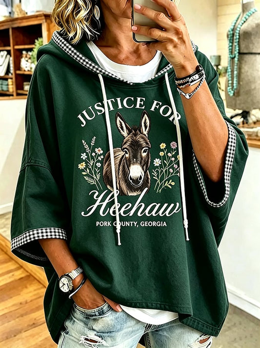 Women's Justice For HeeHaw Donkey Print Hooded Sweatshirt