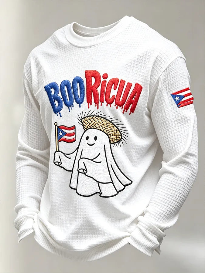 🎃Men's Boricua Halloween Waffle-Knit Long-Sleeve Top