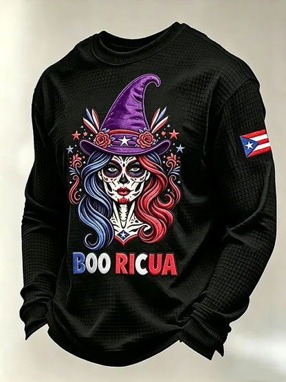 🎃Men's Boricua Halloween Waffle-Knit Long-Sleeve Top