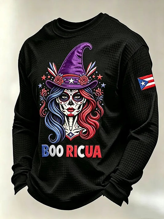 🎃Men's Boricua Halloween Waffle-Knit Long-Sleeve Top