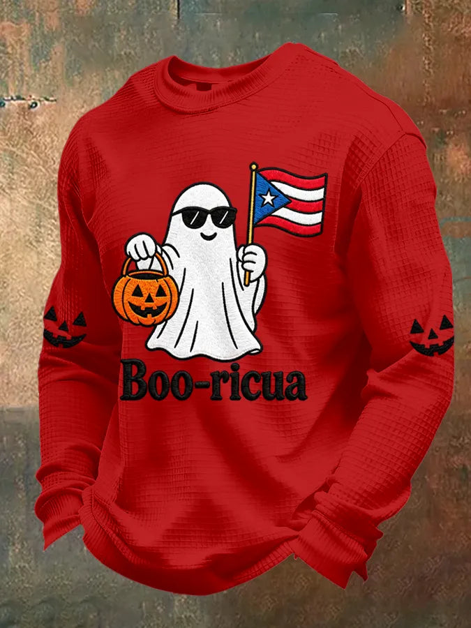 🎃Men's Boricua Halloween Waffle-Knit Long-Sleeve Top