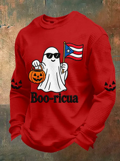 🎃Men's Boricua Halloween Waffle-Knit Long-Sleeve Top