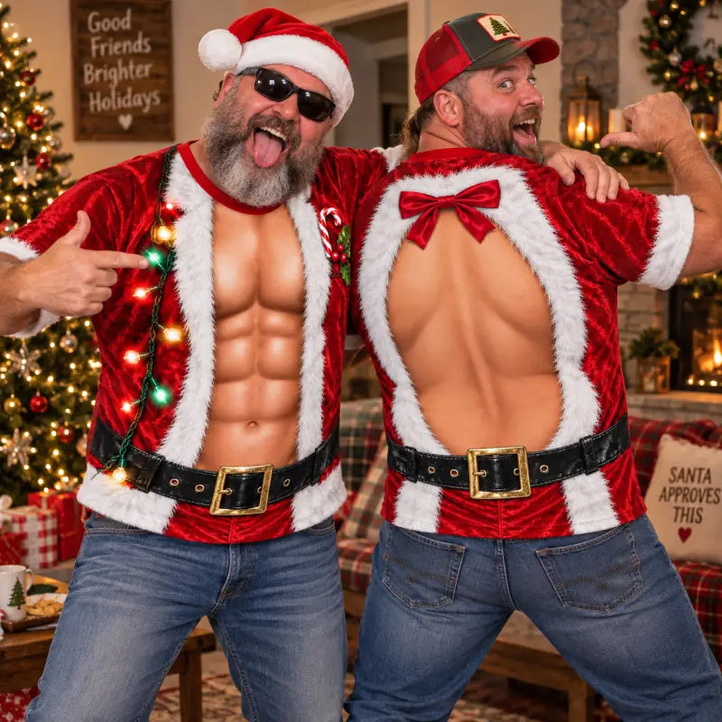 Funny Santa Muscle Illusion Christmas Shirt – Naughty Holiday Party Tee