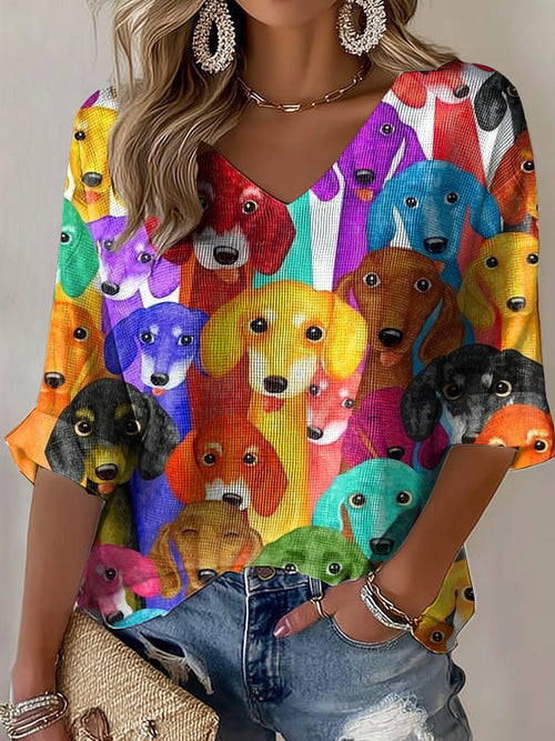 Women's Dog Lover Print Waffle T-Shirt