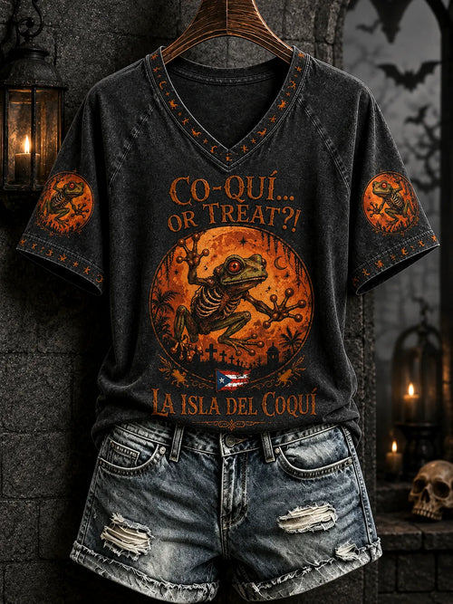 🎃Women's Puerto Rico Halloween Art Print T-Shirt