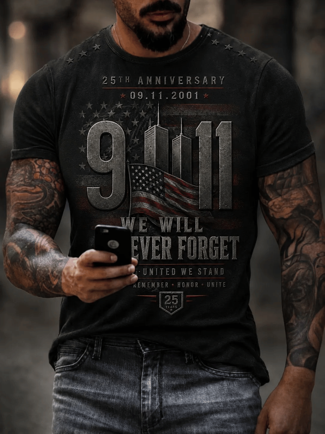 Men's 9.11 Never Forget Printing  T-Shirts
