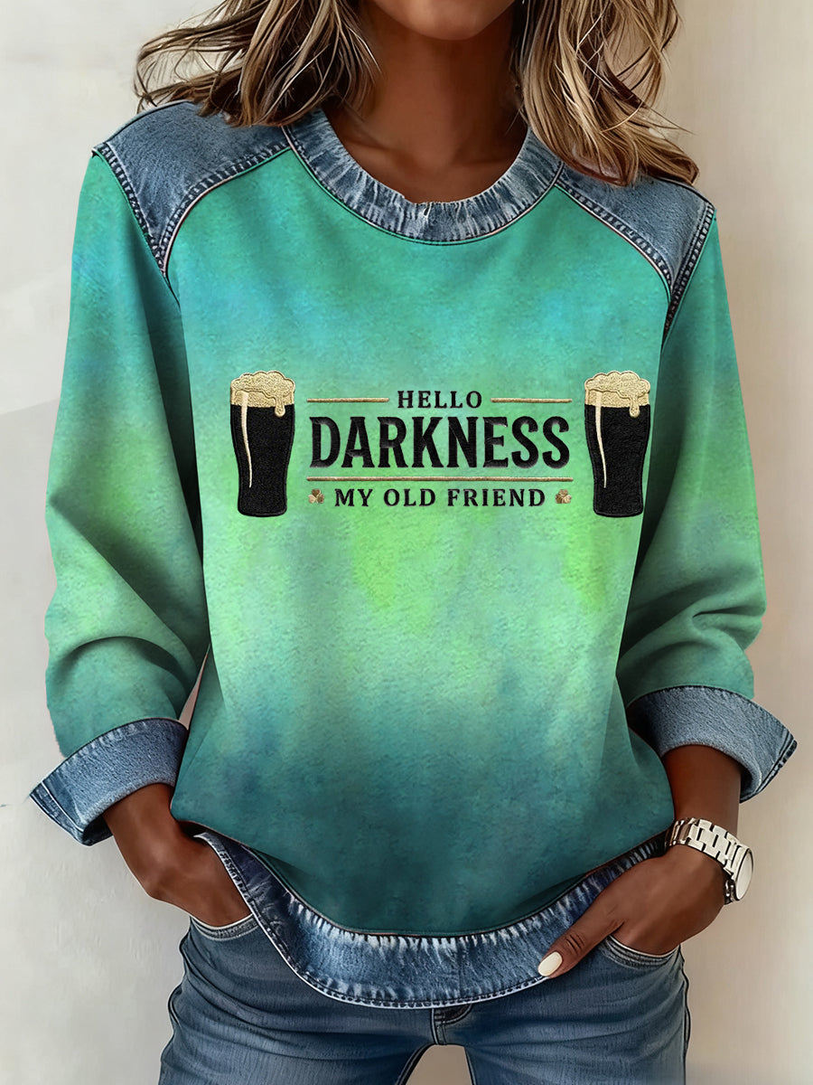 Women's Hello Darkness My Old Friend Denim Patchwork Top