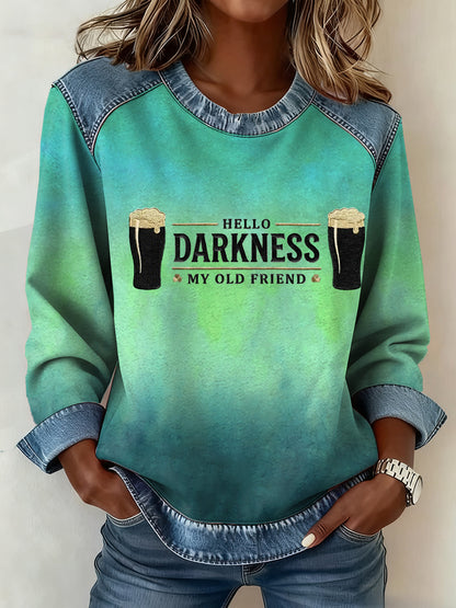 Women's Hello Darkness My Old Friend Denim Patchwork Top
