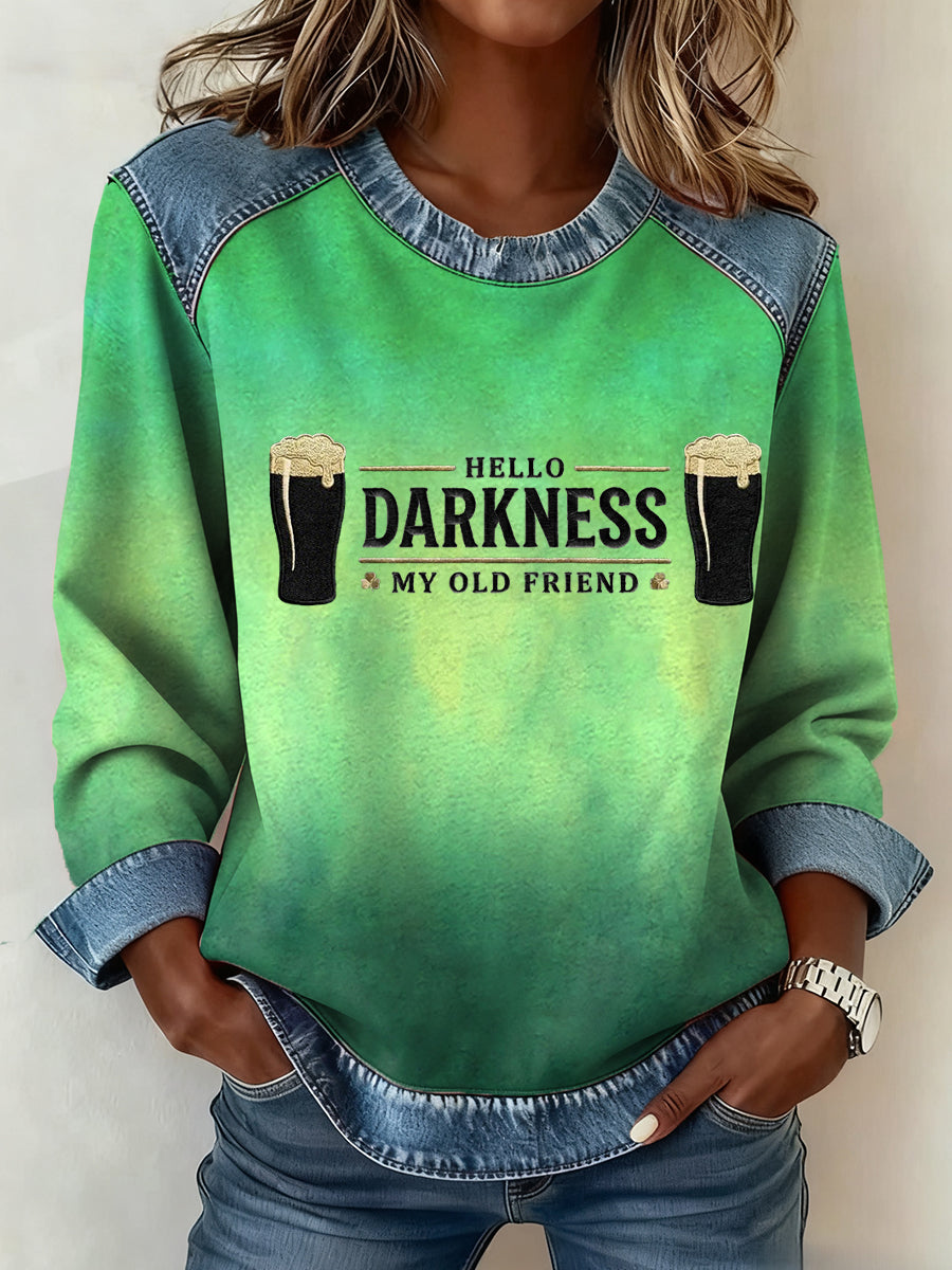 Women's Hello Darkness My Old Friend Denim Patchwork Top