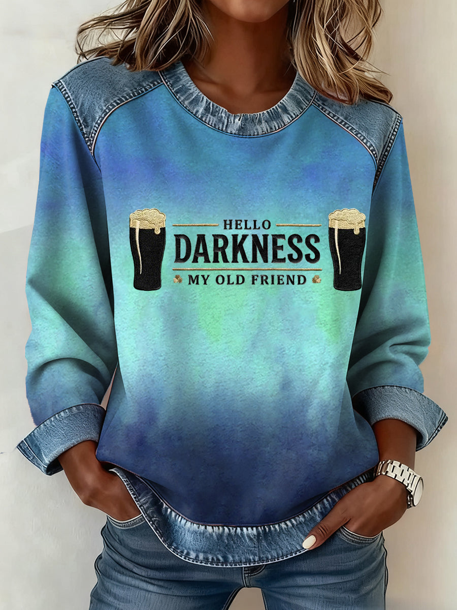 Women's Hello Darkness My Old Friend Denim Patchwork Top