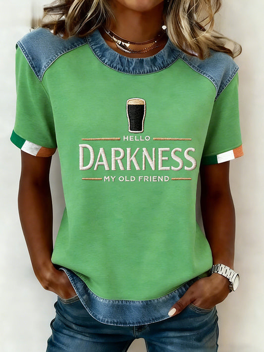 Women's Hello Darkness My Old Friend Patchwork Top