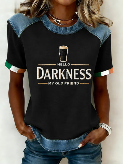 Women's Hello Darkness My Old Friend Patchwork Top