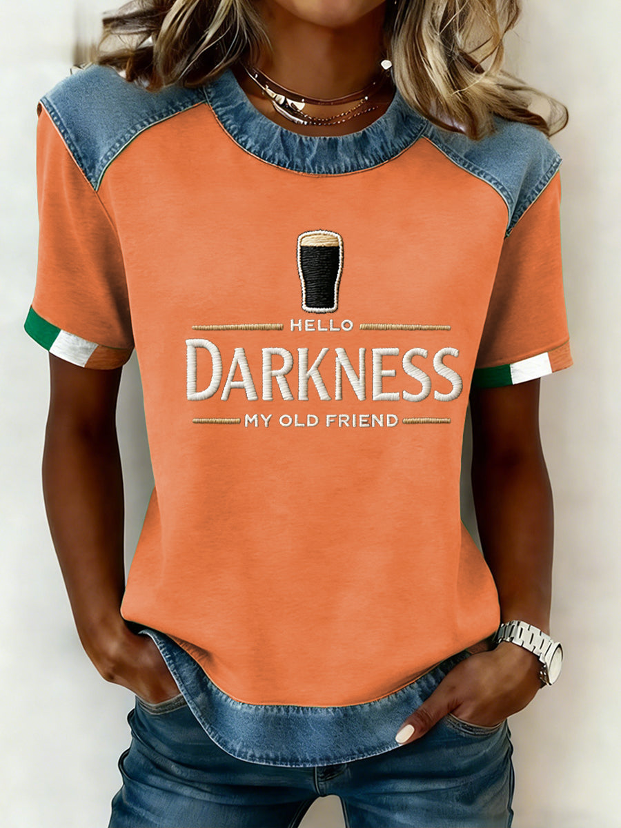 Women's Hello Darkness My Old Friend Patchwork Top
