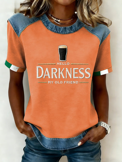 Women's Hello Darkness My Old Friend Patchwork Top